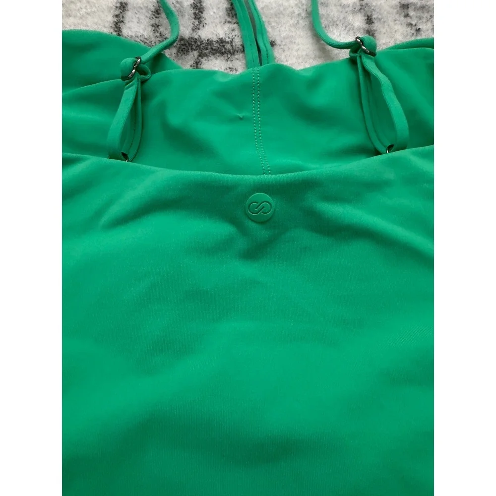 Calia Green Ruched Cutout One Piece Swimsuit Size 12 Bandeau Strappy Swimwear